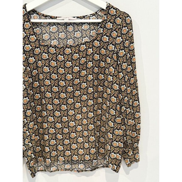 Loft Top Womens Peasant Cottageocre Floral Old Money Romantic Black Orange Sz S - Picture 6 of 11